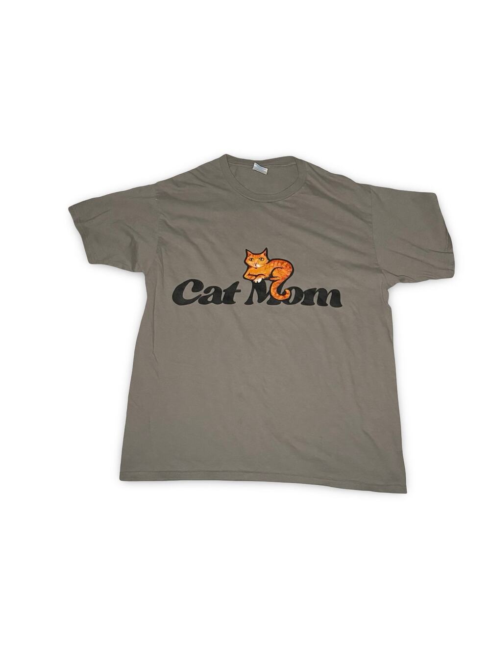 Cat Mom Graphic T-Shirt – Cute Ginger Cat Tee Gray (Women’s Size L)
